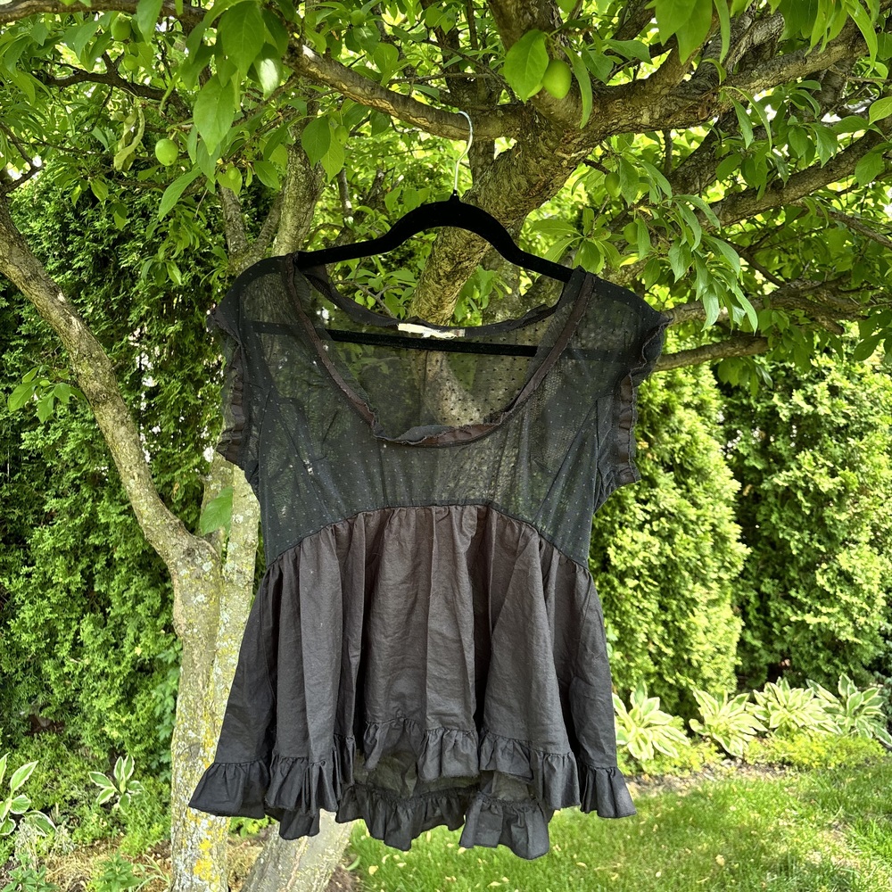 Black Sheer Peplum Blouse